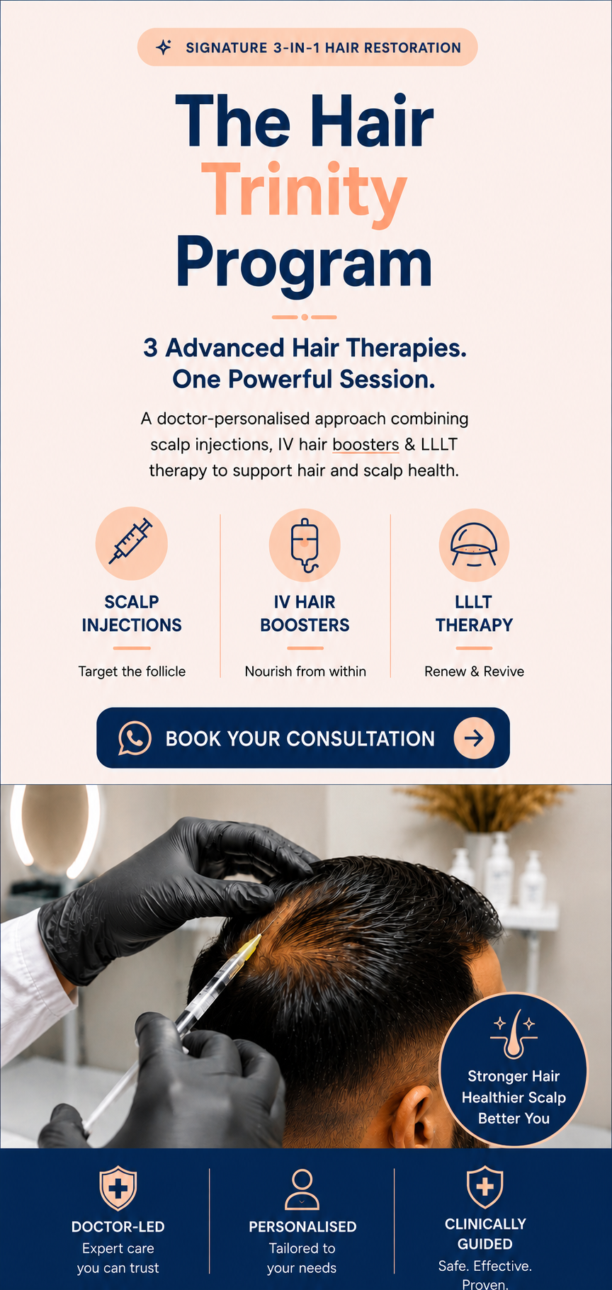 The Hair Trinity Program — three advanced hair therapies in one doctor-personalised session
