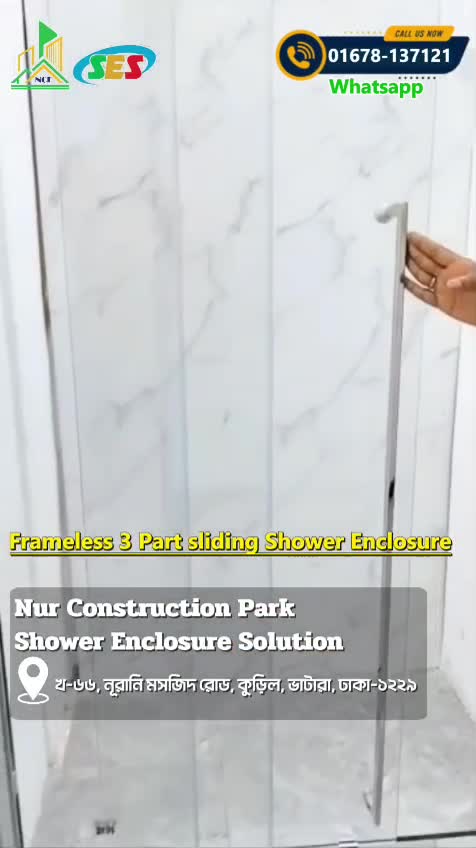 3-Part Frameless Sliding Shower Enclosure — Nur Construction Park