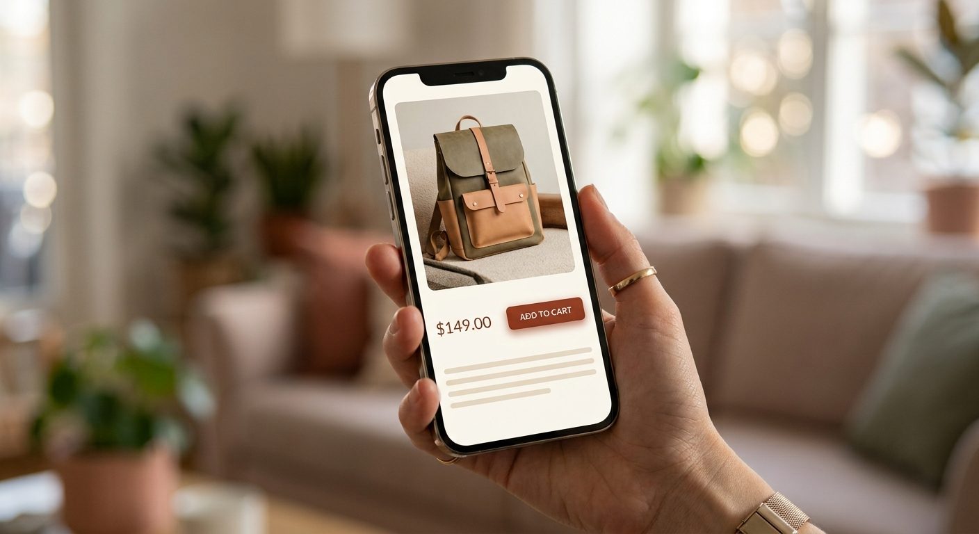 Mobile shopping app showing a clear product page with visible price and add to cart button