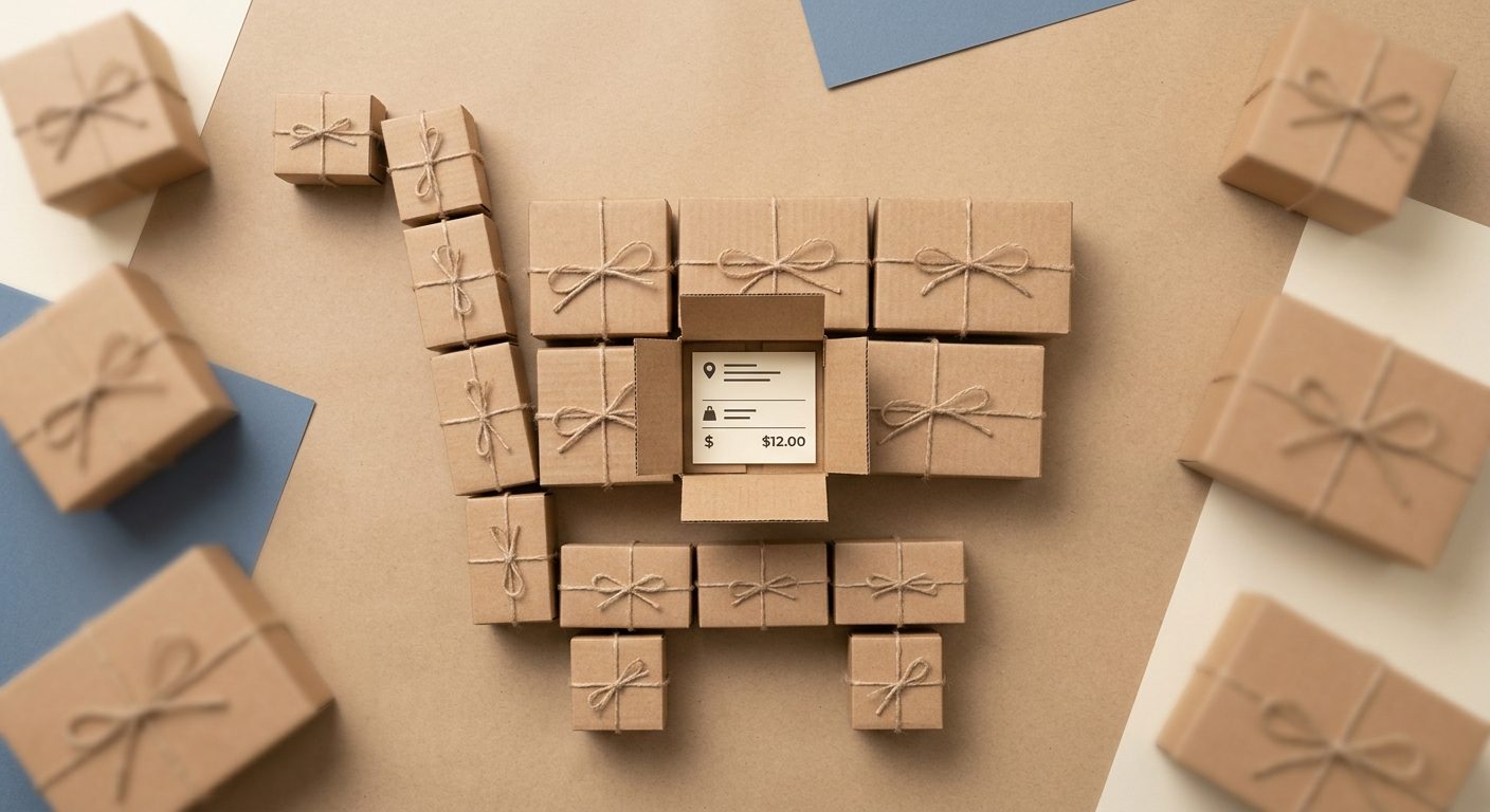 Rows of shipping boxes representing a clear and transparent shopping cart experience