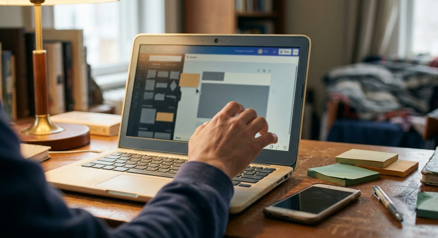Hand using a free design tool to build simple brand templates