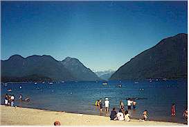 Alouette Lake is popular for swimming in the summer months