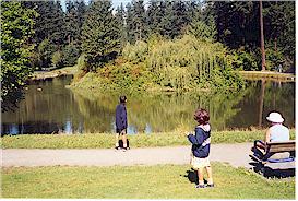 The pond near the middle of the
park is home to ducks, turtles, and carp