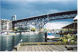 Granville Island lies below the Granville Street bridge