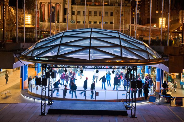 Even though the rink is outdoors, it's under cover so you won't get wet if it's raining