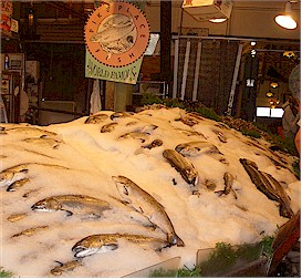 This is the place where you can actually see the vendors throwing salmon
