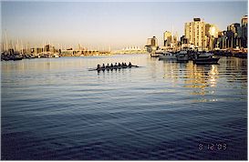 Rowers on Coal Harbour at sunset