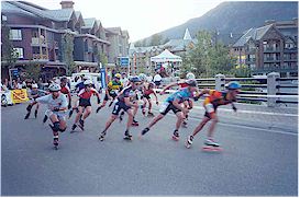 Inline skaters race through the town