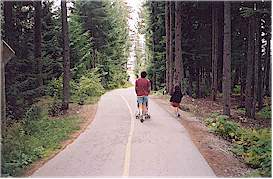 Rent a bike and cruise along several miles of paved trails winding through the village