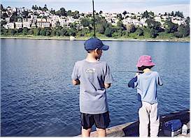 On the pier: Fishing for the fish for our "fish and chips"