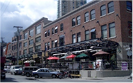 Old warehouses are now restaurants and shops