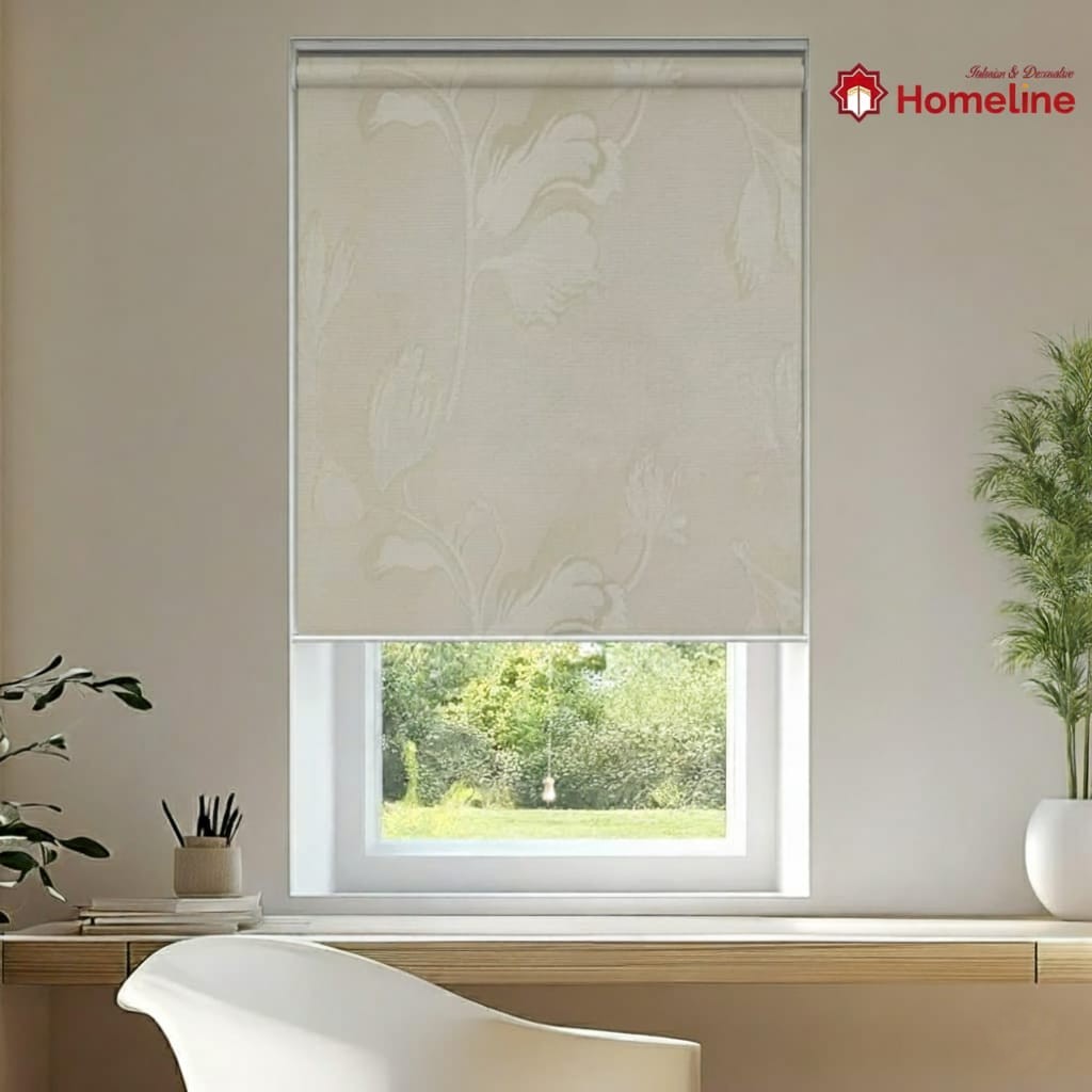Home Line 100% Blackout Polyester Roller Blinds UV Protection, Waterproof, Room Darkening Printed Shades with Corded Roll Up for Home, Bedroom, Living Room, Office