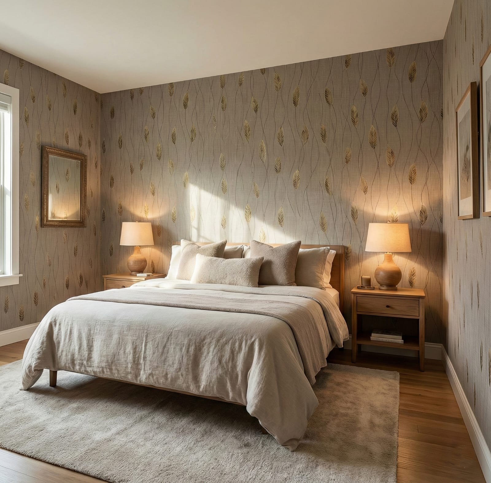Luxury Taupe & Gold Metallic Leaf Textured Wallpaper Glue-Adhisive