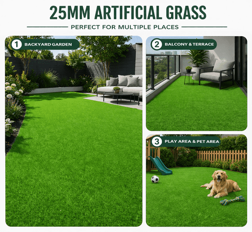 Premium 25mm Artificial Grass Carpet High Density UV Protected Indoor Outdoor Lawn Grass Mat