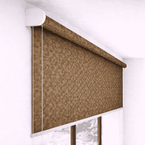 Premium Brown Checkered Textured Blackout Roller Blind UV Protected Window Shade Chain Operated Indoor Home Office