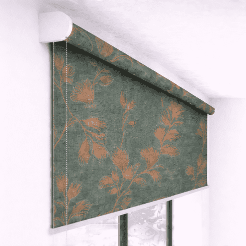 Premium Olive Green Floral Designer Blackout Roller Blind UV Protected Window Shade Chain Operated Indoor Home Office