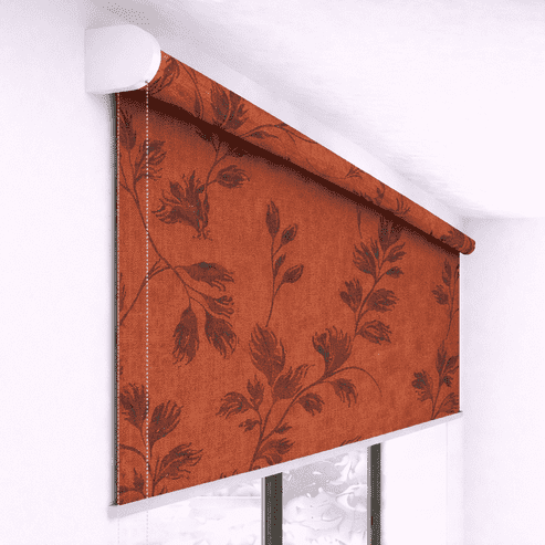 Premium Rust Orange Floral Designer Blackout Roller Blind UV Protected Window Shade Chain Operated Indoor Home Office