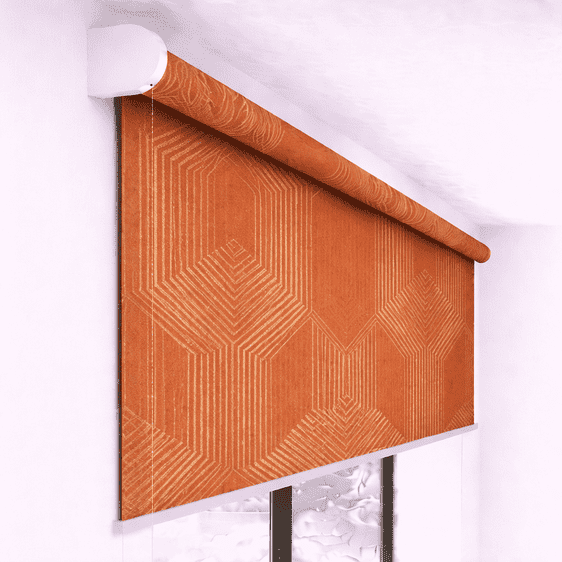 Premium Rust Orange Geometric Designer Blackout Roller Blind UV Protected Window Shade Chain Operated Indoor Home Office Curtain