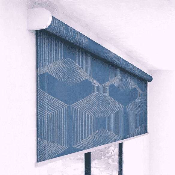 Premium Blue Geometric Designer Blackout Roller Blind UV Protected Window Shade Chain Operated Indoor Home Office Curtain
