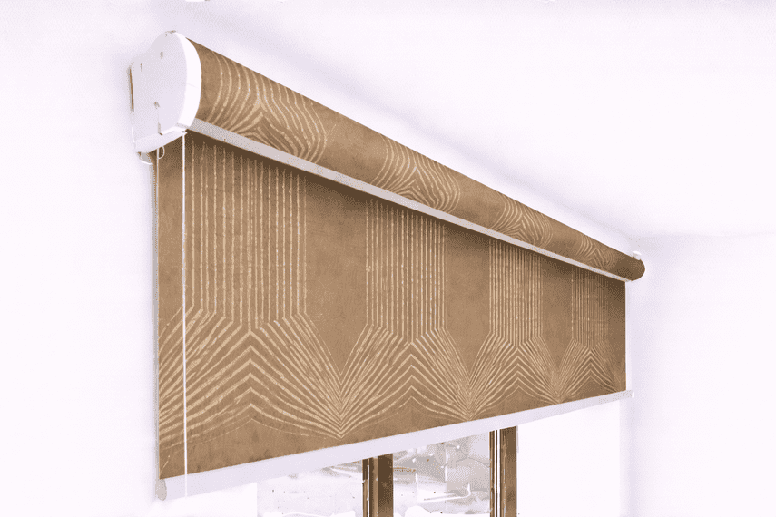 Premium Beige Vertical Geometric Designer Blackout Roller Blind UV Protected Window Shade Chain Operated Indoor Home Office Curtain