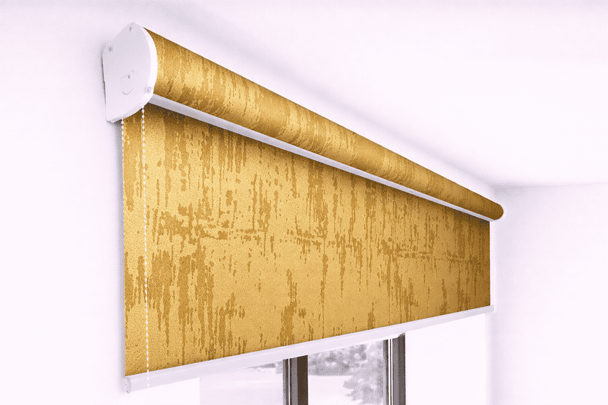 Premium Golden Abstract Textured Designer Blackout Roller Blind UV Protected Window Shade Chain Operated Modern Home Curtain