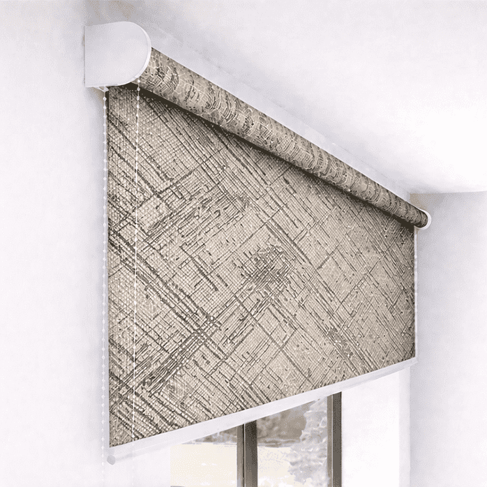 Premium Beige Grey Cross Texture Roller Blind Blackout UV Protected Window Shade Chain Operated Modern Designer Blind