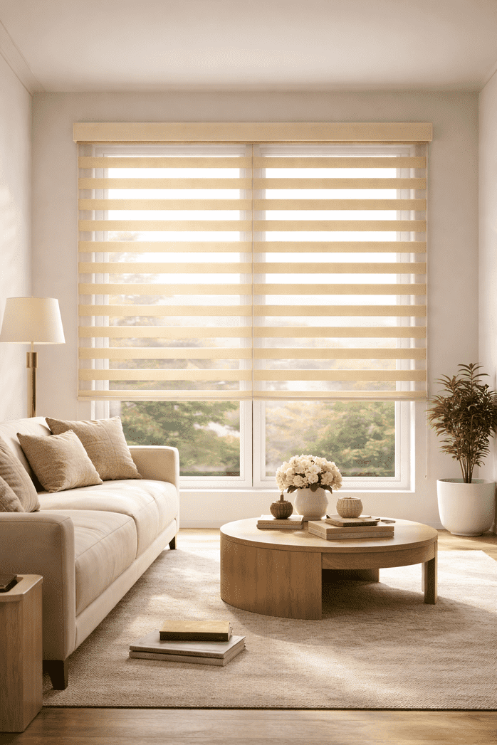Premium Beige Zebra Blinds Day Night Dual Layer Roller Blind UV Protected Window Shade Chain Operated Modern Designer Blind