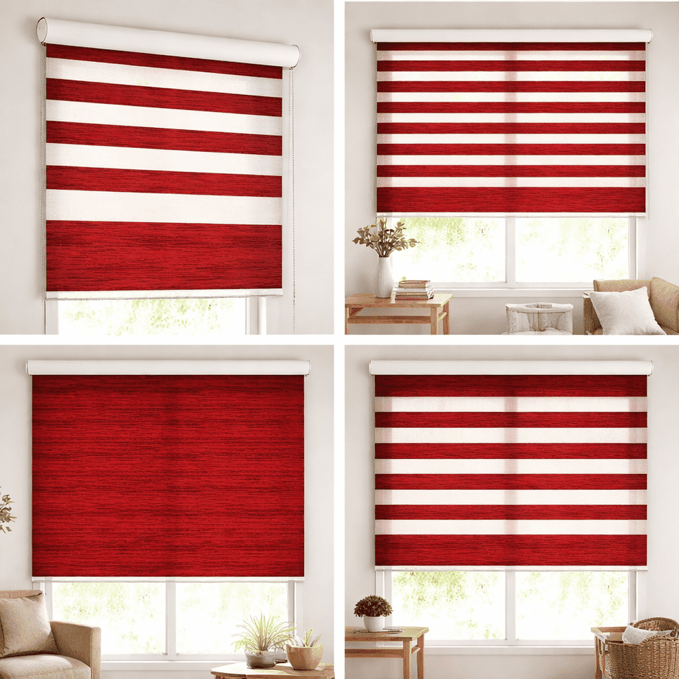 Premium Red Cherry Wood Texture Zebra Blinds Day Night Dual Layer Window Blind Designer Roller Shade