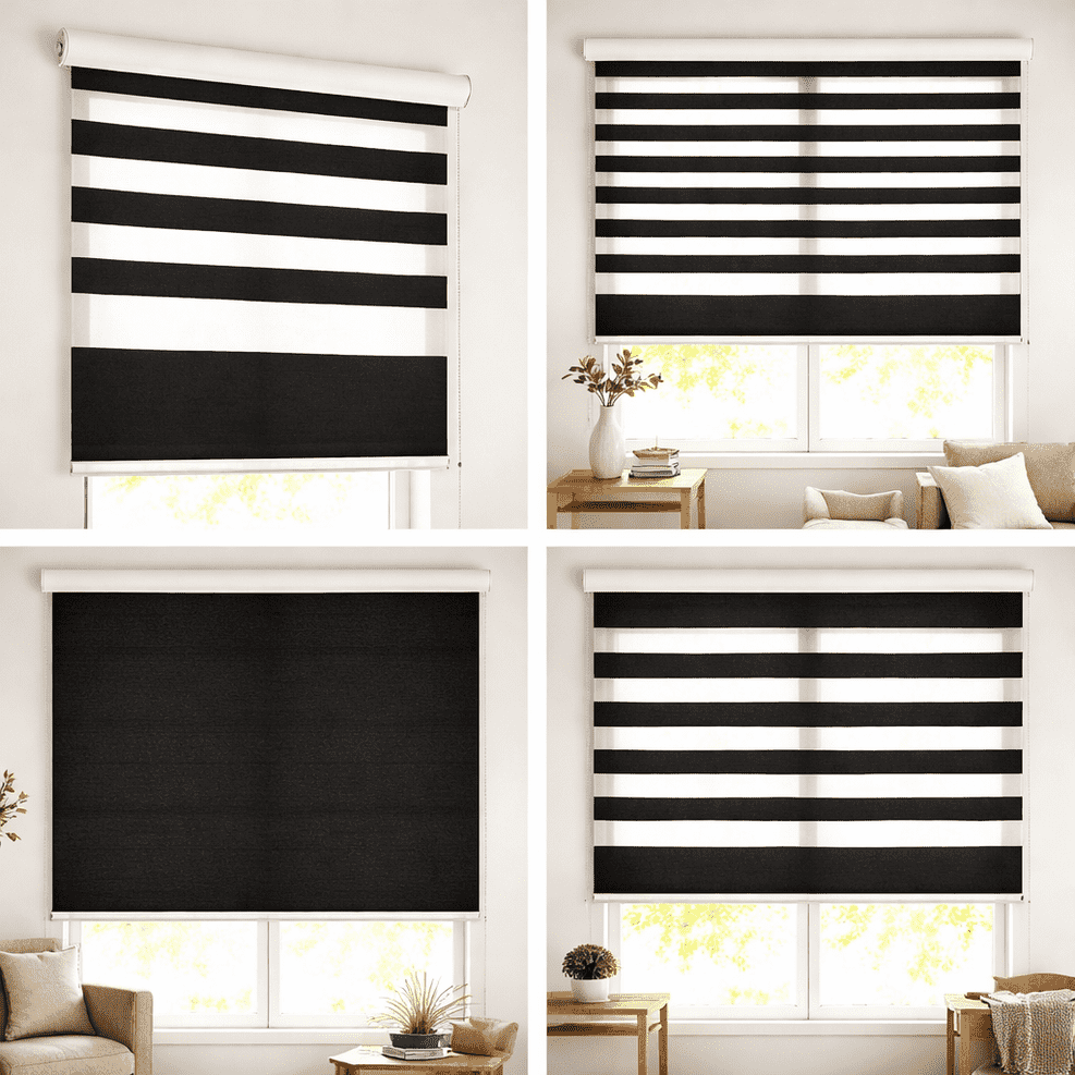 Premium Black Zebra Blinds Day Night Dual Layer Window Blind Modern Designer Roller Shade
