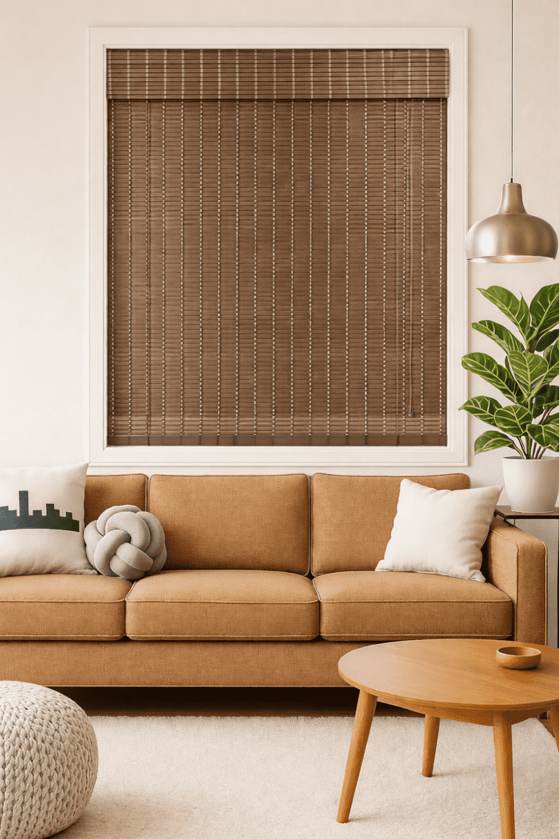 Natural Bamboo Roll Up Blind Wooden Window Shade Eco Friendly Brown Reed Blind