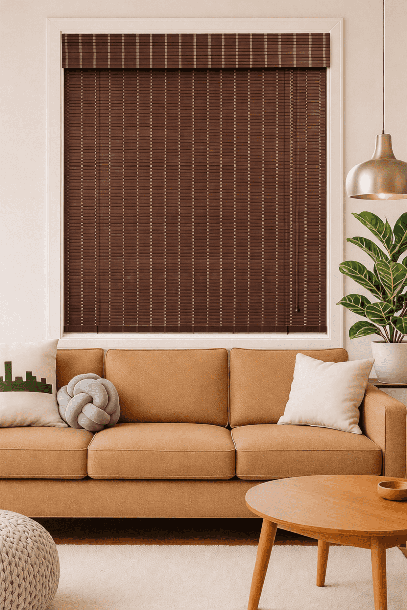 Premium Dark Brown Bamboo Roll Up Blind Wooden Window Shade Eco Friendly Reed Blind