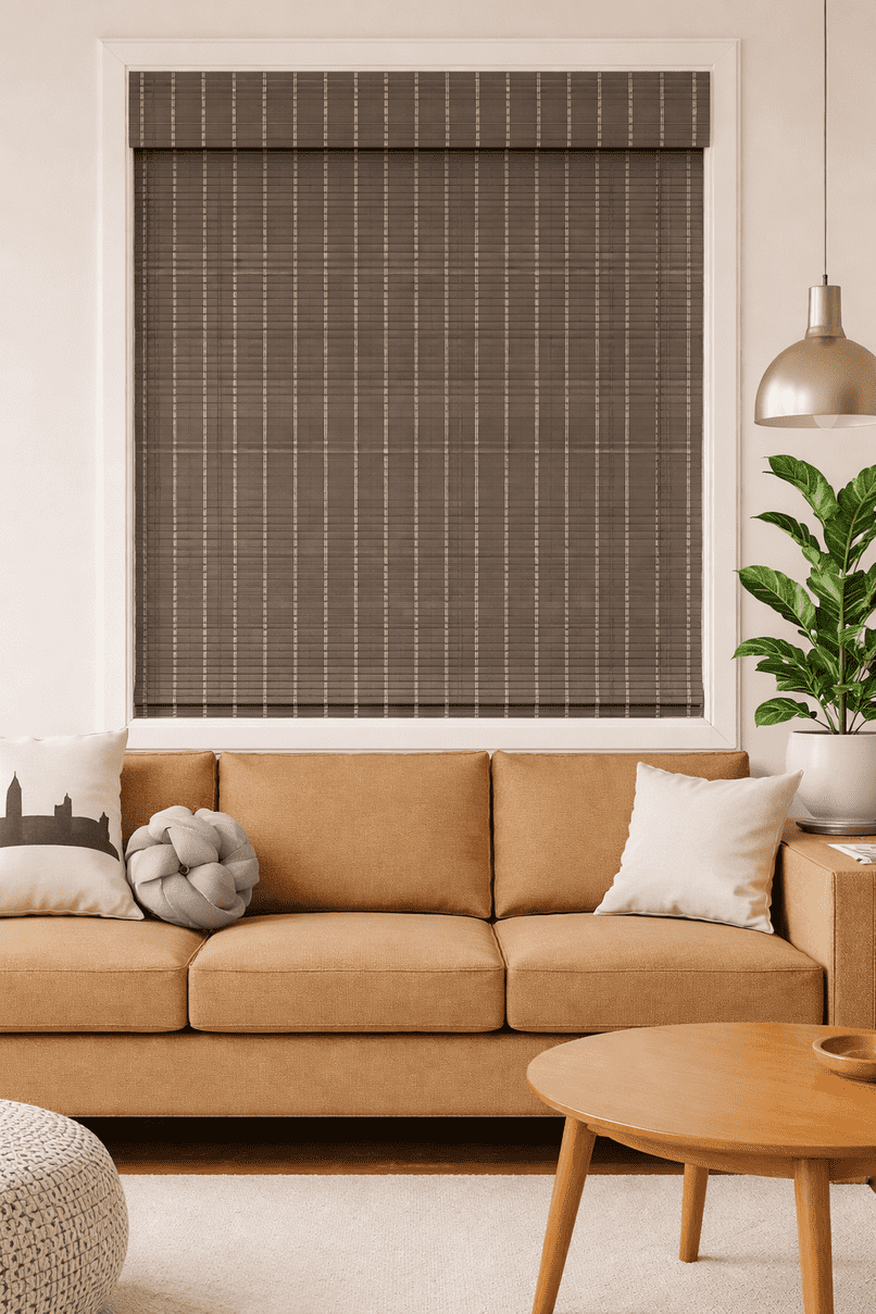 Premium Grey Brown Bamboo Roll Up Blind Wooden Window Shade Eco Friendly Reed Blind