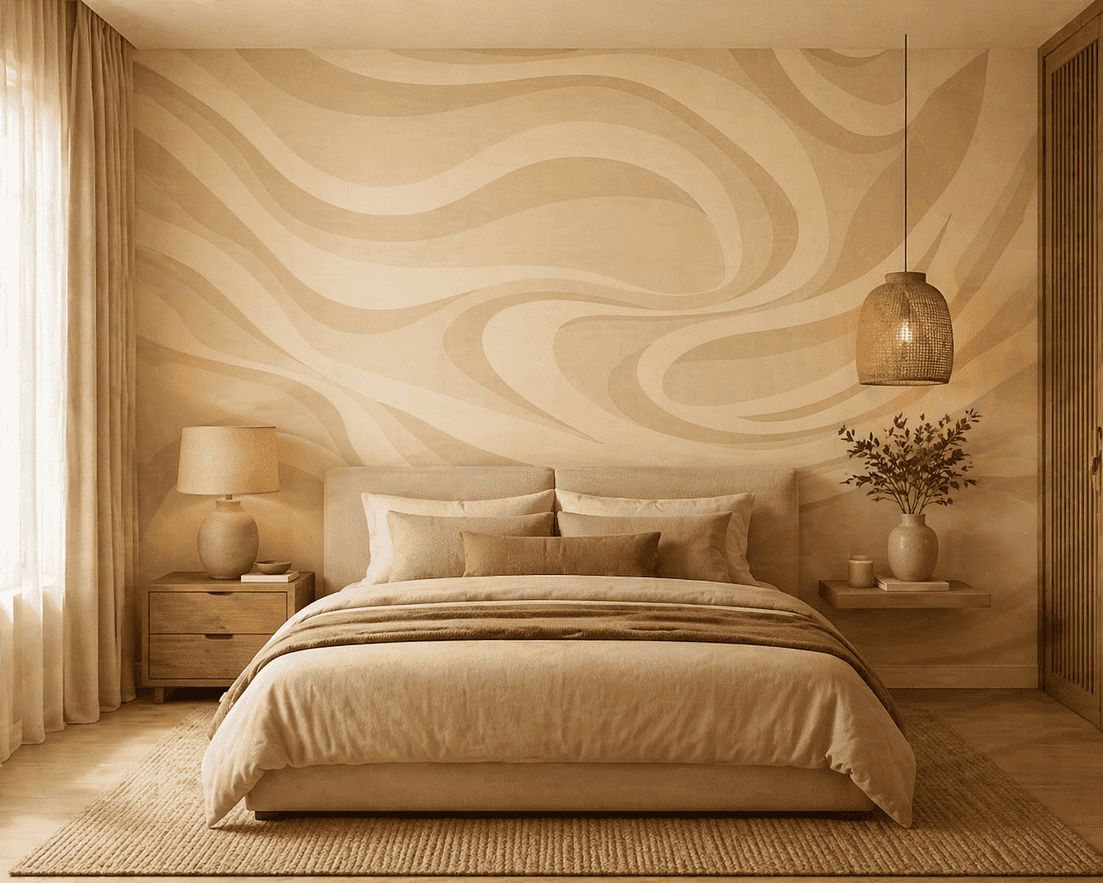 Luxury Warm Beige Wave Wallpaper Soft Abstract Designer Wall Covering Modern Bedroom Living Room Premium Feature Wall