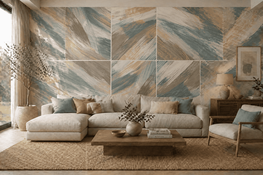 Modern Abstract Panel Wallpaper Teal Beige Gold Brush Texture Designer Wall Covering Luxury Living Room Bedroom Feature Wall
