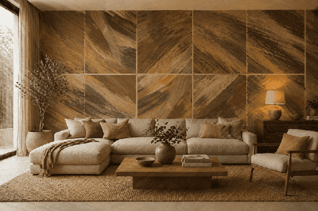 Home Line Rustic Abstract Panel Wallpaper Brown Gold Brush Texture Designer Wall Covering Modern Luxury Living Room Bedroom Feature Wall