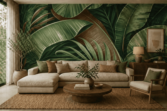 Tropical Green Leaf Wallpaper Large Banana Palm Leaves Wall Mural Luxury Botanical Wall Covering Living Room Bedroom Feature Wall