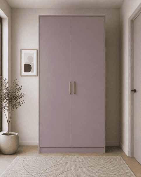 Modern 2 Door Hinged Wardrobe | Soft Pastel Matte Finish Modular Bedroom Cabinet | Minimalist Storage Wardrobe with Premium Laminate & Sleek Handles