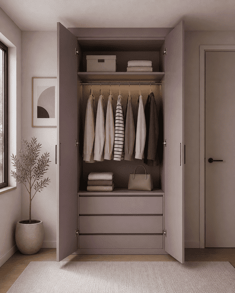 Modern 2 Door Hinged Wardrobe | Soft Pastel Matte Finish Modular Bedroom Cabinet | Minimalist Storage Wardrobe with Premium Laminate & Sleek Handles 2