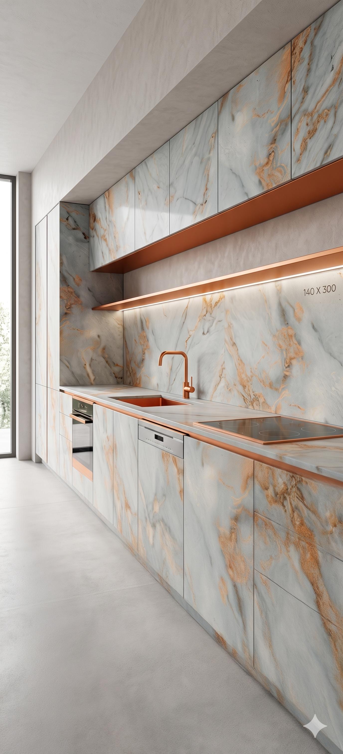 Elite Modular Kitchen with Rose Gold Accents and Seamless Integrated Finishes