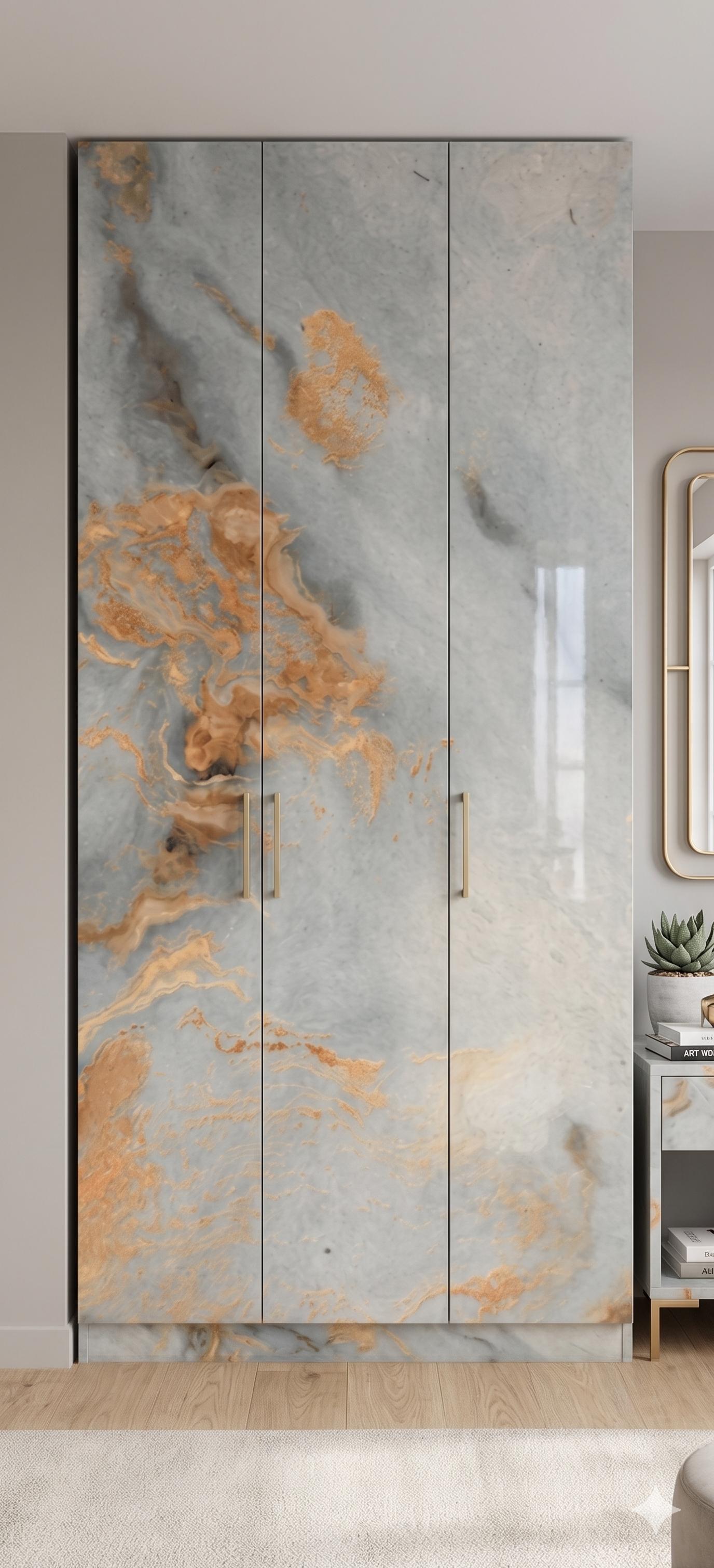 Aurora Gold Luxury High-Gloss Wardrobe – Bespoke 3-Door Modular Storage Unit