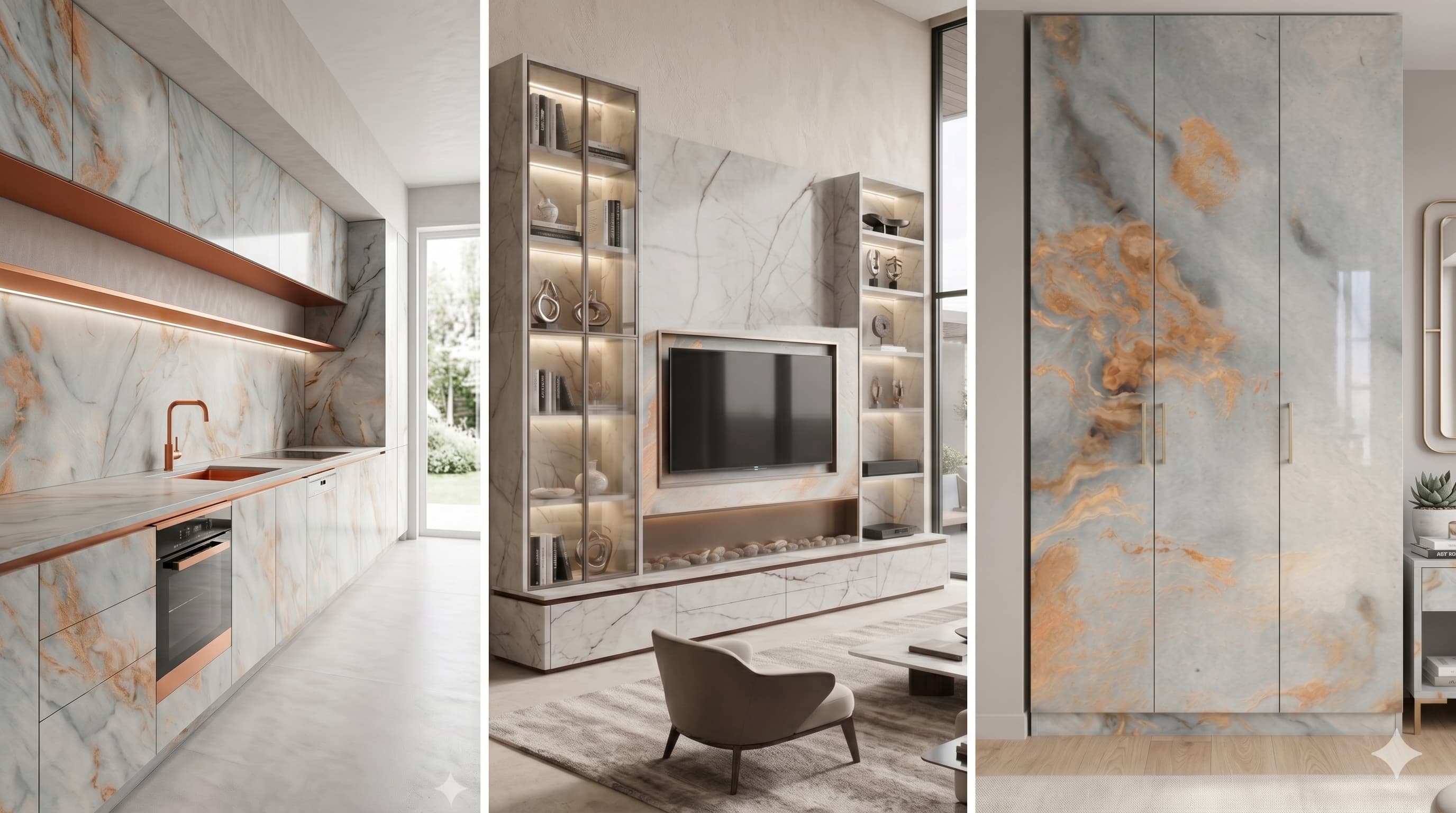 The Auric Marble Prestige Home Collection: Bespoke Kitchen, Media, & Bedroom Suite