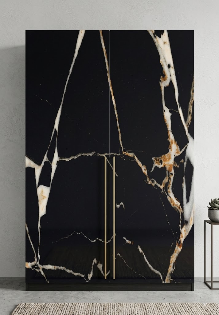 Midnight Panda Luxury 2-Door Wardrobe High Contrast Obsidian Marble Storage Suite