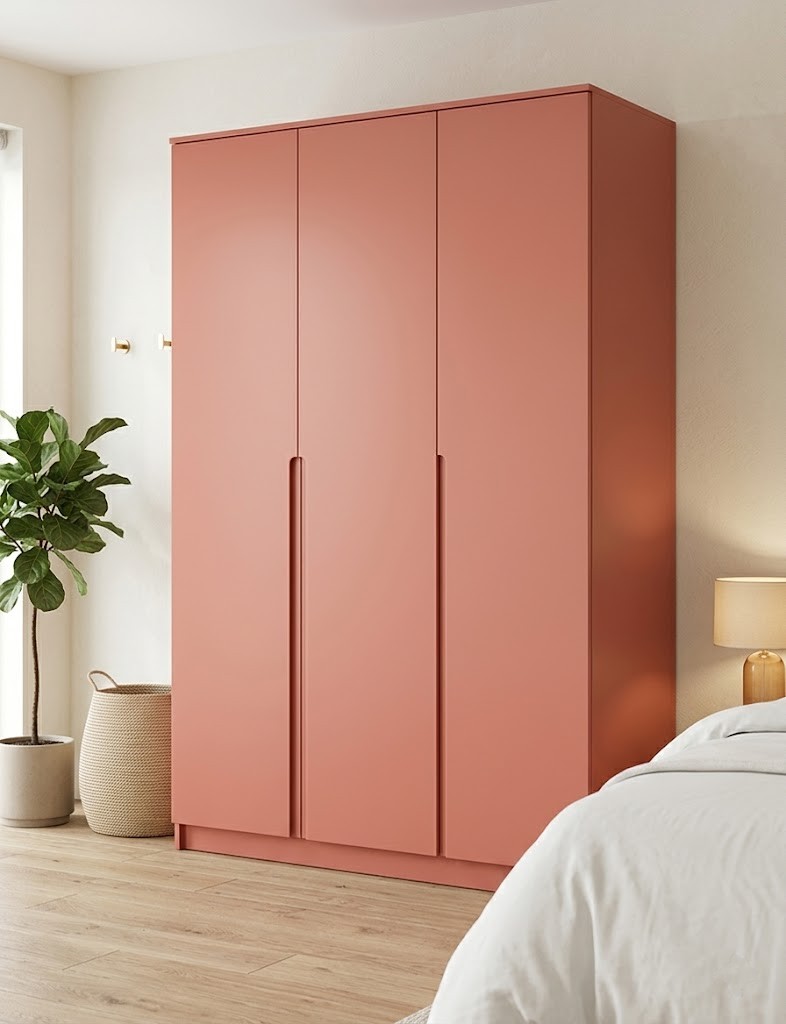 Terracotta Minimalist 3-Door Modular Wardrobe – Soft Matte Contemporary Storage