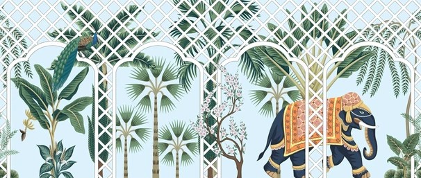 Royal Tropical Elephant Garden Luxury Wallpaper Mural for Living Room, Bedroom & Premium Interior Decor