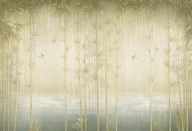 Zen Bamboo Forest Over Misty Lake Landscape Wallpaper