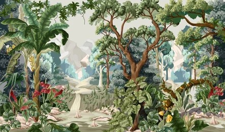 Botanical Eden Tropical Jungle & Mountain Landscape Wall Mural
