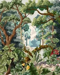 Verdant Tropical Forest and Mountain Landscape Wallpaper
