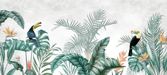 Tropical Toucan Paradiso Botanical Leaf Wallpaper