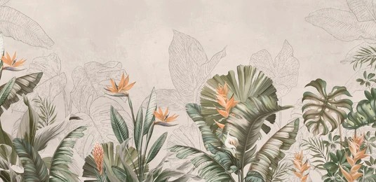 Earthy Tropical Sketch Bird of Paradise Botanical Wallpaper