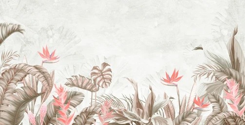 Pastel Tropical Monstera & Bird of Paradise Botanical Mural